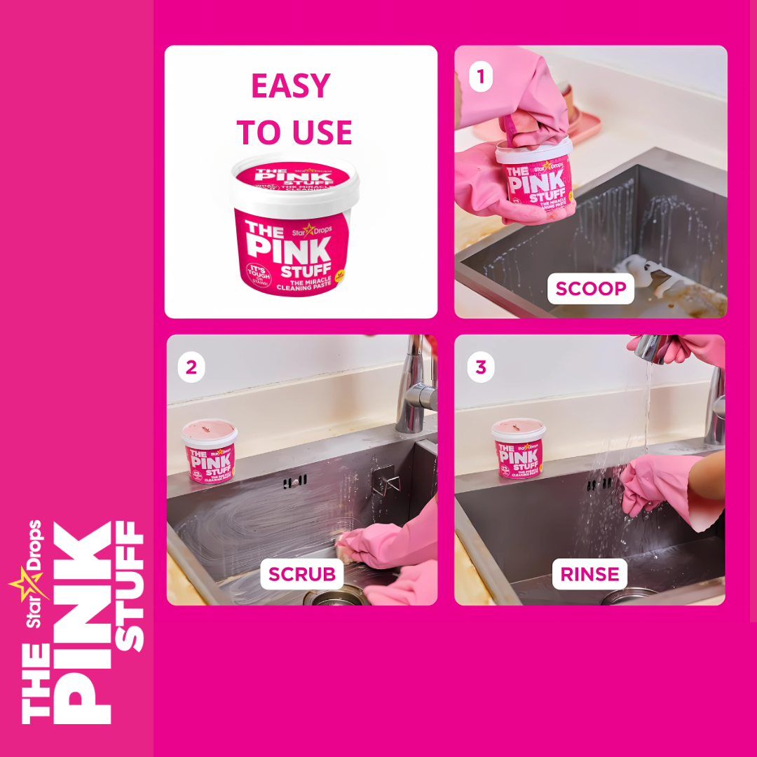 The Pink Stuff Pack 3 Unidades Ahorro – Pasta 850g + Spray Multiusos 750ml + Crema Limpiadora 500ml – Stardrops Pasta Pink Stuff Miracle Cleaning